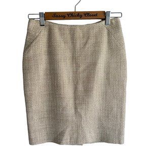 ANN TAYLOR Petites Cream Gold Basket Weave Tweed Ladies‎ Career Pencil Skirt, 2P